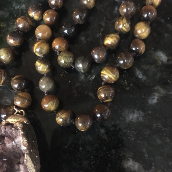 Natural Tiger Eye Druzy Pendant Necklace - Picture 6 of 6